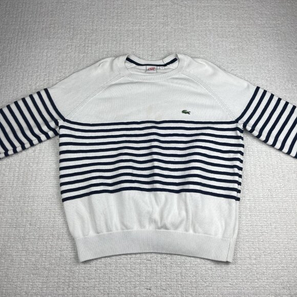 Lacoste Live! Preppy Knitted pullover Sweater White / Navy Striped Men Sz 6 Read - Picture 12 of 16
